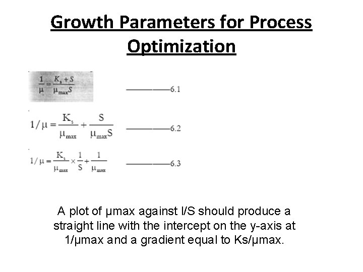 Growth Parameters for Process Optimization A plot of μmax against l/S should produce a