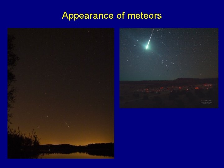 Appearance of meteors 