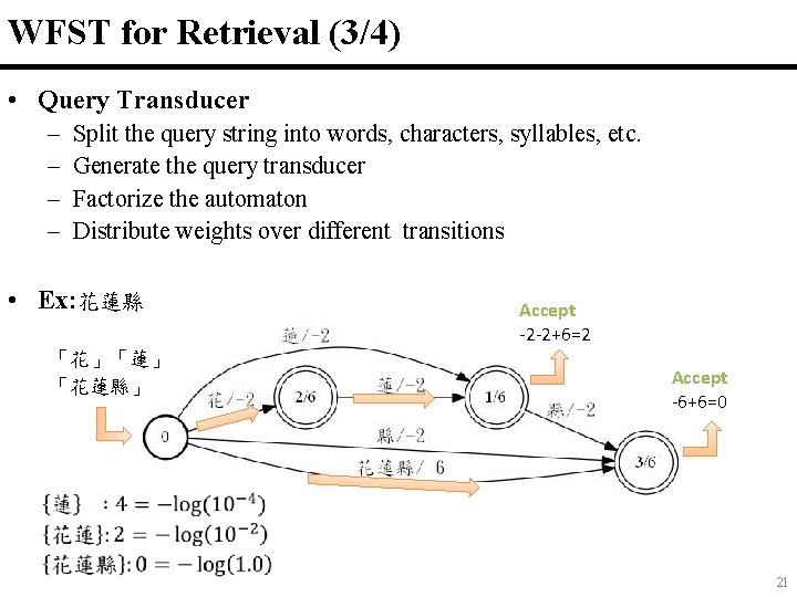 WFST for Retrieval (3/4) • Query Transducer – – Split the query string into WFST for Retrieval (3/4) • Query Transducer – – Split the query string into