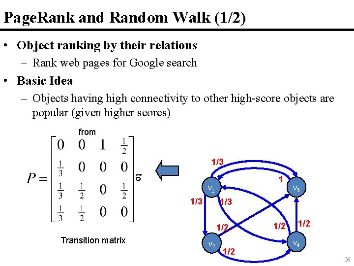 Page. Rank and Random Walk (1/2) • Object ranking by their relations – Rank