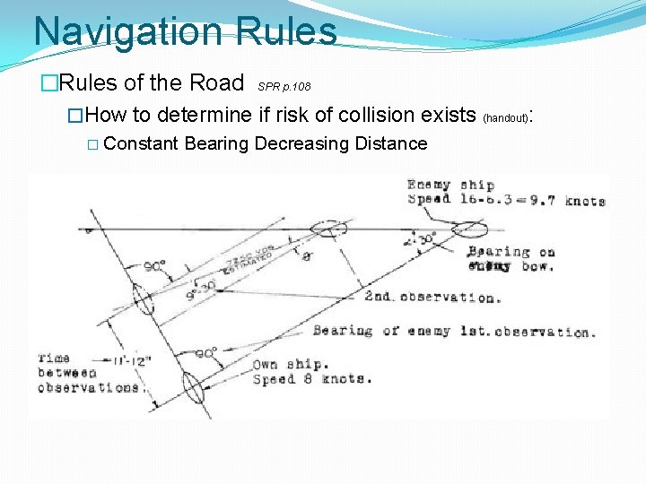 Navigation Rules �Rules of the Road SPR p. 108 �How to determine if risk