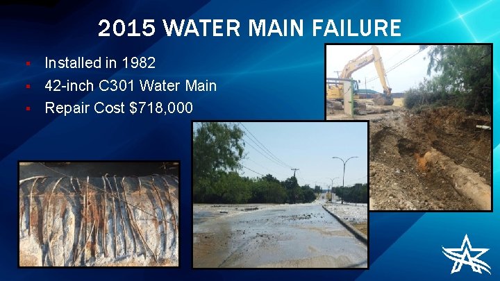 2015 WATER MAIN FAILURE § § § Installed in 1982 42 -inch C 301
