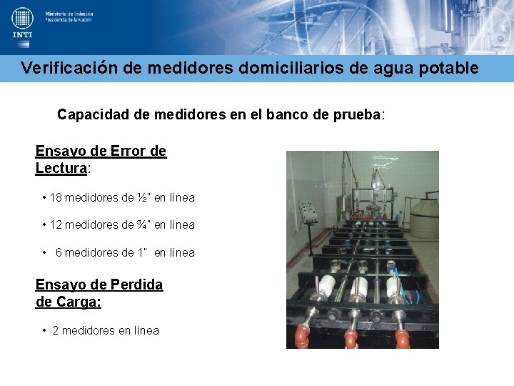 Verificación de medidores domiciliarios de agua potable Capacidad de medidores en el banco de
