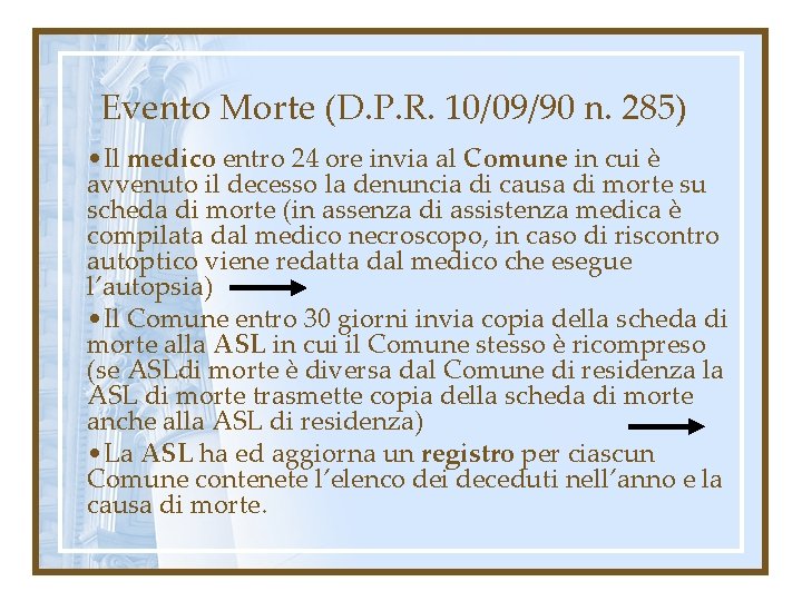 Evento Morte (D. P. R. 10/09/90 n. 285) • Il medico entro 24 ore