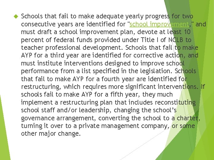  Schools that fail to make adequate yearly progress for two consecutive years are