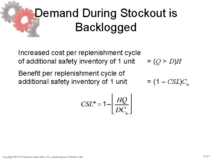 Demand During Stockout is Backlogged Increased cost per replenishment cycle of additional safety inventory Demand During Stockout is Backlogged Increased cost per replenishment cycle of additional safety inventory
