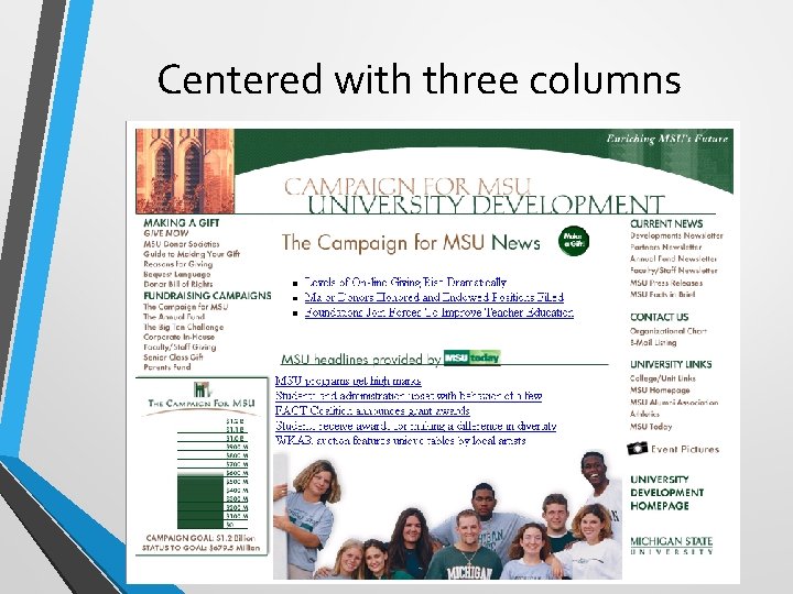 Centered with three columns 