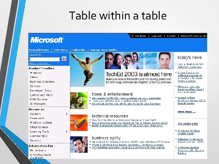 Table within a table  Table within a table