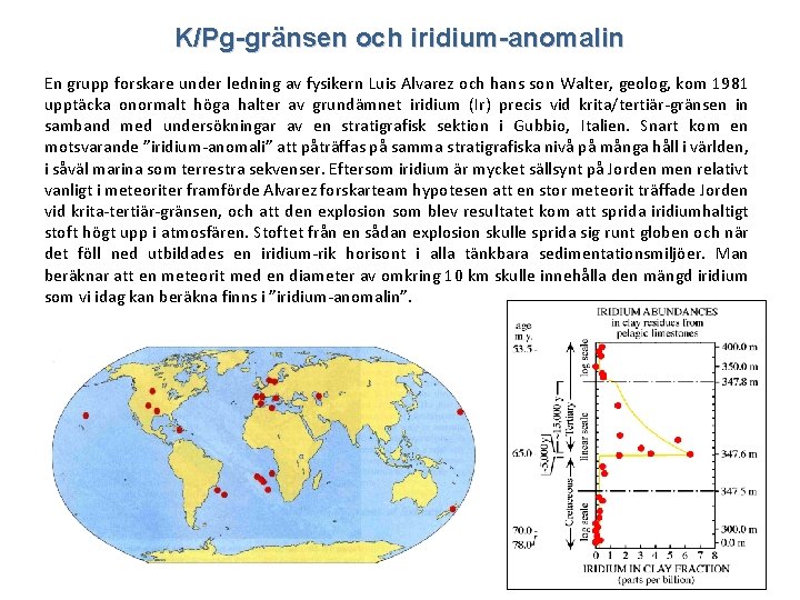 K/Pg-gränsen och iridium-anomalin En grupp forskare under ledning av fysikern Luis Alvarez och hans