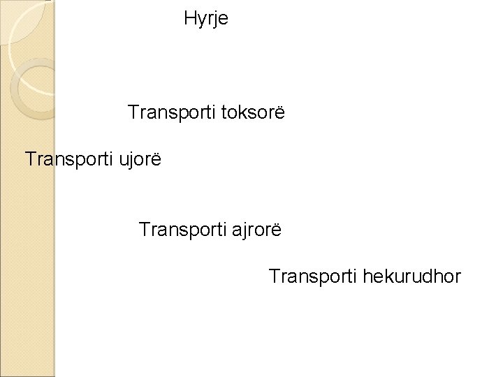 Hyrje Transporti toksorë Transporti ujorë Transporti ajrorë Transporti hekurudhor 