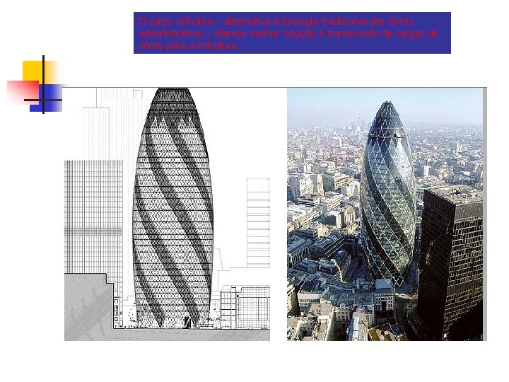 O corpo cilíndrico - alternativa à tipologia tradicional das torres administrativas - oferece melhor