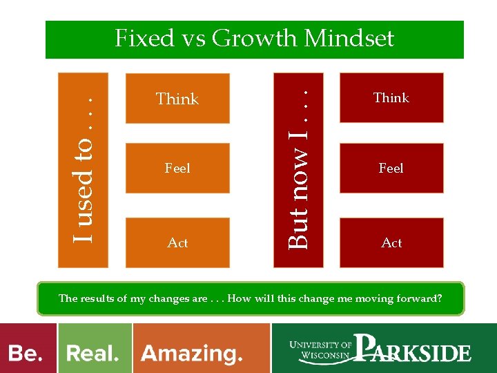 Think Feel Act But now I. . . I used to. . . Fixed