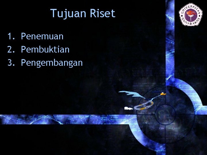 Tujuan Riset 1. Penemuan 2. Pembuktian 3. Pengembangan 