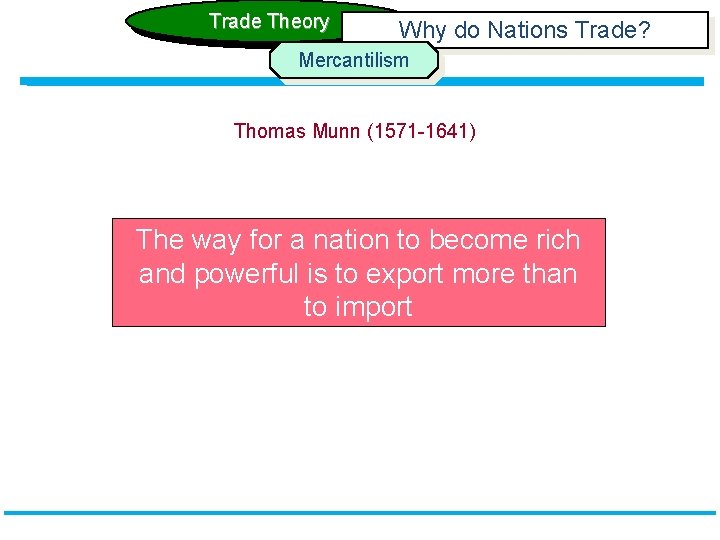 Trade Theory Why do Nations Trade? Mercantilism Thomas Munn (1571 -1641) The way for