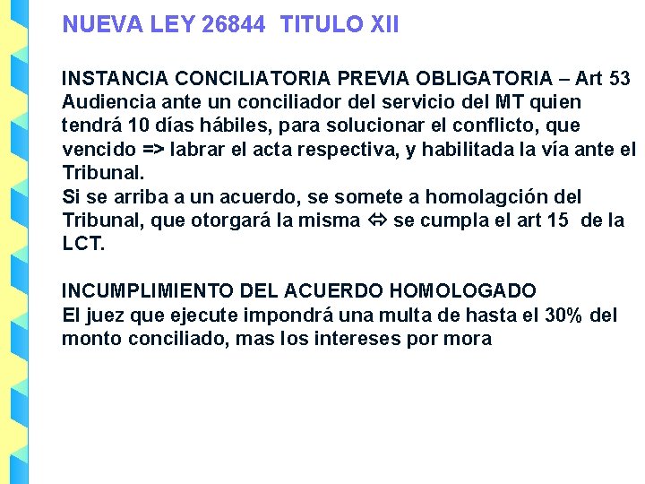 NUEVA LEY 26844 TITULO XII INSTANCIA CONCILIATORIA PREVIA OBLIGATORIA – Art 53 Audiencia ante