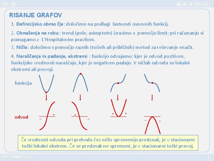 ODVOD RISANJE GRAFOV 1. Definicijsko obmo čje: določimo na podlagi lastnosti osnovnih funkcij. 2.