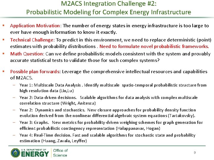 M 2 ACS Integration Challenge #2: Probabilistic Modeling for Complex Energy Infrastructure § §