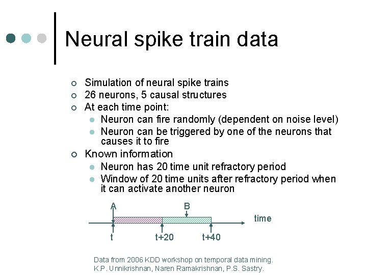 Neural spike train data ¢ ¢ Simulation of neural spike trains 26 neurons, 5