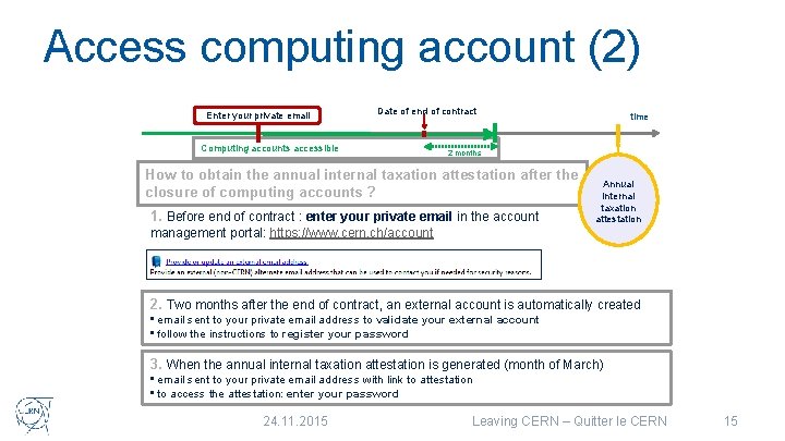 Access computing account (2) Enter your private email Date of end of contract Computing