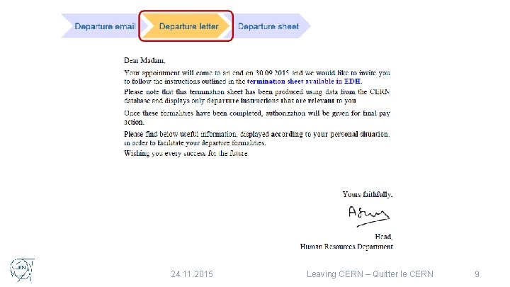 24. 11. 2015 Leaving CERN – Quitter le CERN 9 