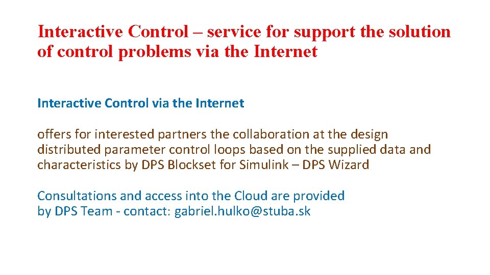 Interactive Control – service for support the solution of control problems via the Internet