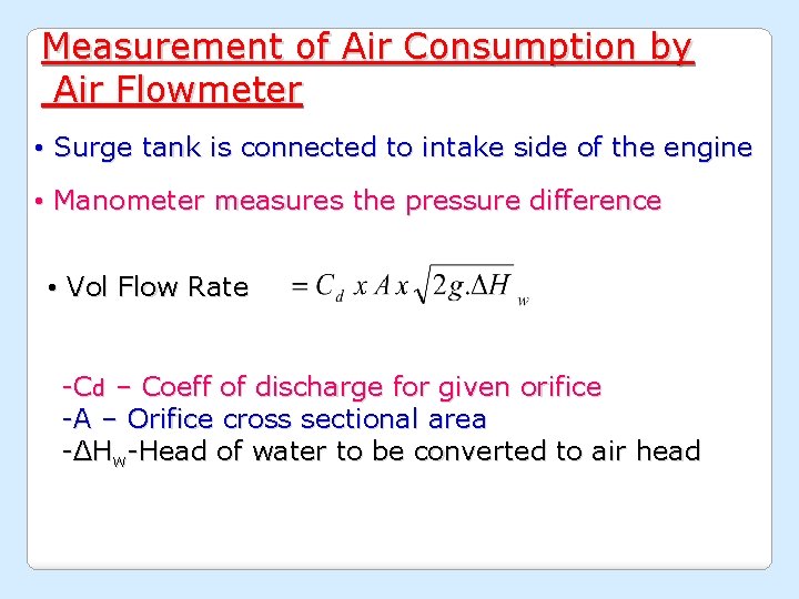 Measurement of Air Consumption by Air Flowmeter • Surge tank is connected to intake