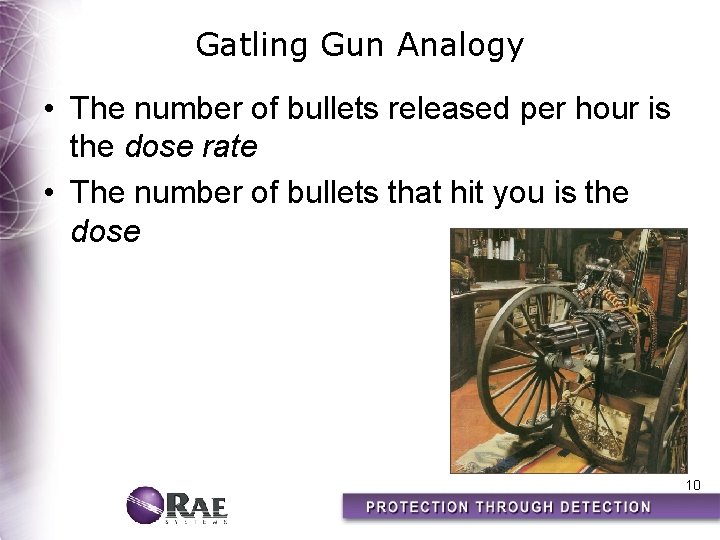 Gatling Gun Analogy • The number of bullets released per hour is the dose