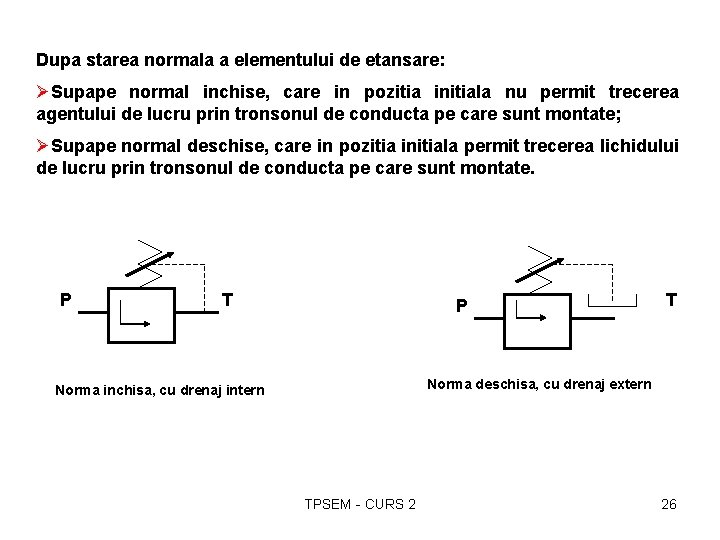 Dupa starea normala a elementului de etansare: ØSupape normal inchise, care in pozitia initiala