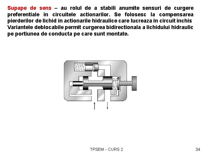 Supape de sens – au rolul de a stabili anumite sensuri de curgere preferentiale