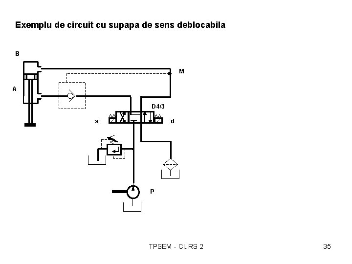 Exemplu de circuit cu supapa de sens deblocabila B M A D 4/3 s