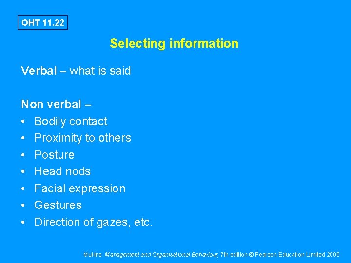 OHT 11. 22 Selecting information Verbal – what is said Non verbal – •