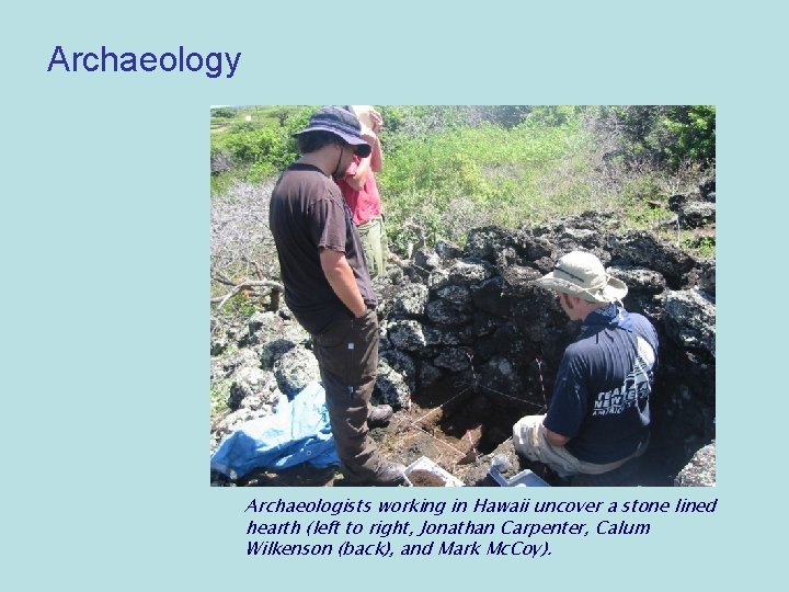 Archaeology Archaeologists working in Hawaii uncover a stone lined hearth (left to right, Jonathan