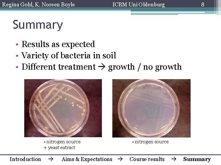 Regina Gohl, K. Noreen Boyle ICBM Uni Oldenburg 8 Summary • Results as expected