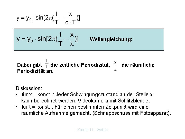 Wellengleichung: Dabei gibt die zeitliche Periodizität, Periodizität an. die räumliche Diskussion: • für x