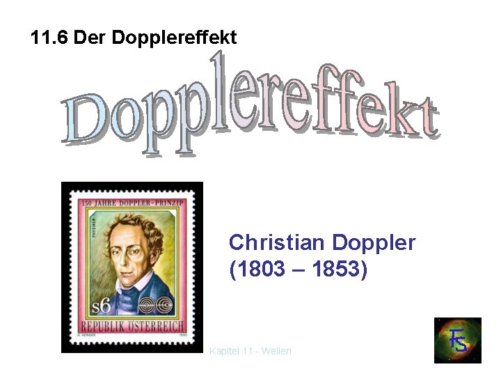 11. 6 Der Dopplereffekt Christian Doppler (1803 – 1853) Kapitel 11 - Wellen 