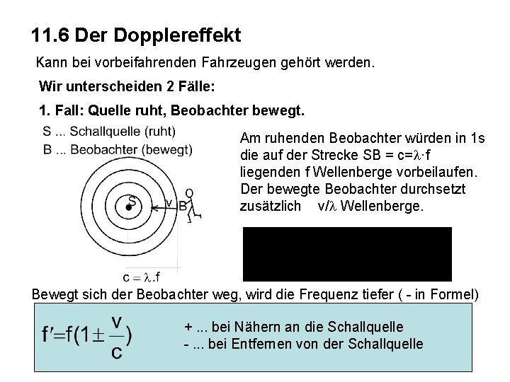 11. 6 Der Dopplereffekt Kann bei vorbeifahrenden Fahrzeugen gehört werden. Wir unterscheiden 2 Fälle:
