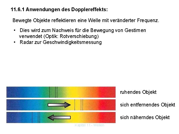 11. 6. 1 Anwendungen des Dopplereffekts: Bewegte Objekte reflektieren eine Welle mit veränderter Frequenz.