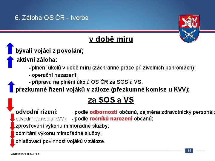  6. Záloha OS ČR - tvorba v době míru bývalí vojáci z povolání;