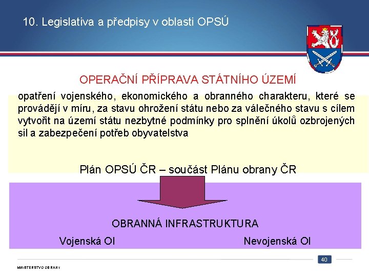 10. Legislativa a předpisy v oblasti OPSÚ OPERAČNÍ PŘÍPRAVA STÁTNÍHO ÚZEMÍ opatření vojenského, ekonomického