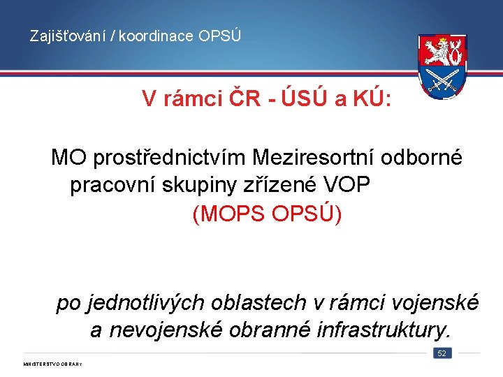 Zajišťování / koordinace OPSÚ V rámci ČR - ÚSÚ a KÚ: MO prostřednictvím Meziresortní