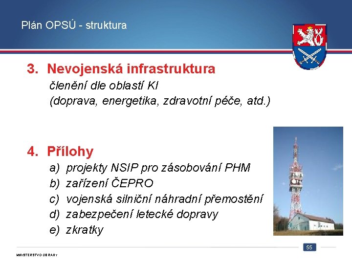 Plán OPSÚ - struktura 3. Nevojenská infrastruktura členění dle oblastí KI (doprava, energetika, zdravotní