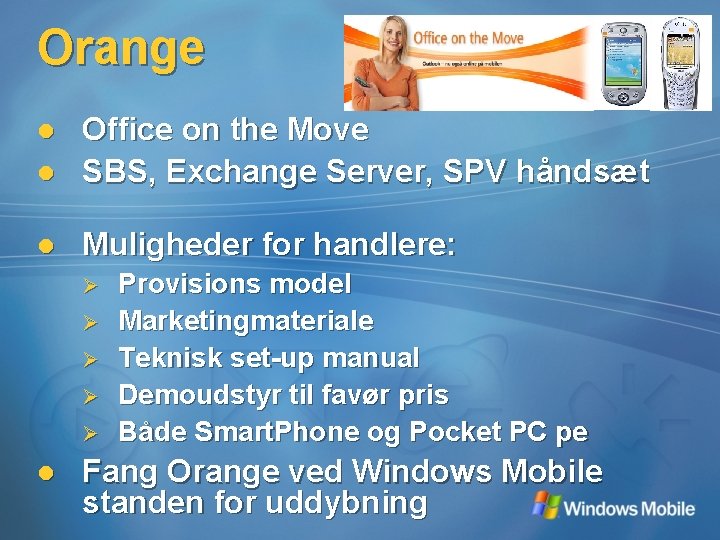 Orange l Office on the Move SBS, Exchange Server, SPV håndsæt l Muligheder for