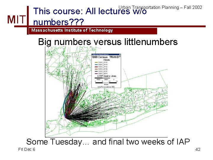 Urban Transportation Planning – Fall 2002 MIT This course: All lectures w/o numbers? ?