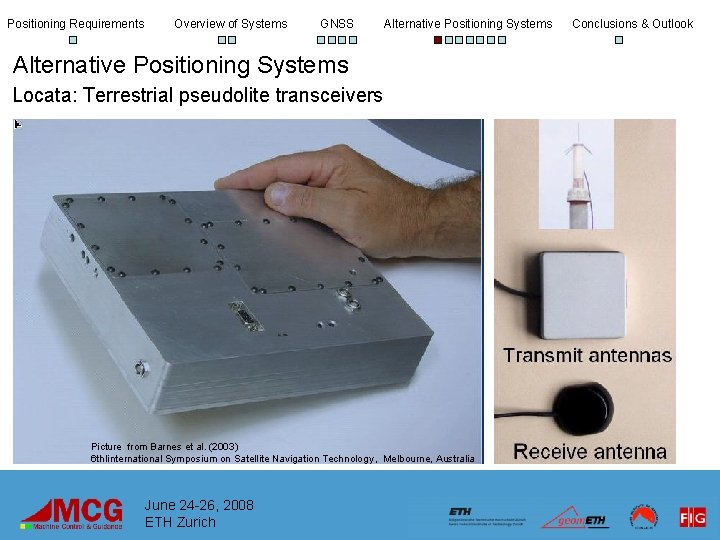 Positioning Requirements Overview of Systems GNSS Alternative Positioning Systems Locata: Terrestrial pseudolite transceivers Picture