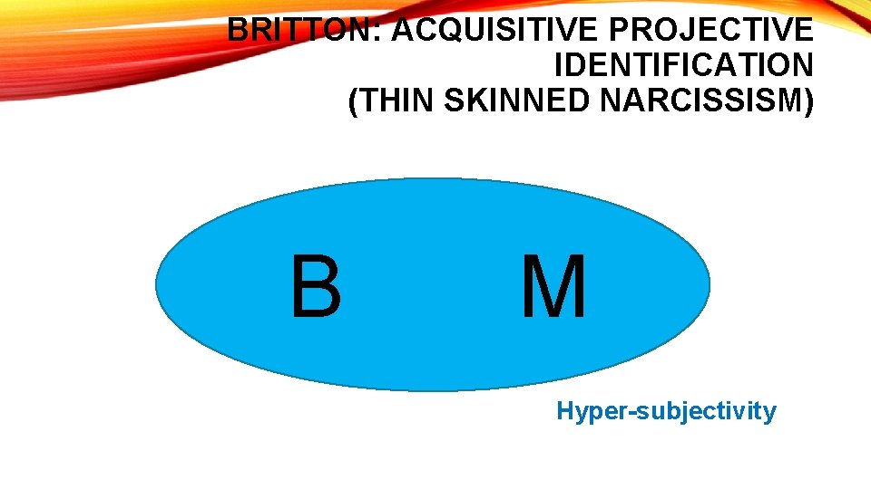 BRITTON: ACQUISITIVE PROJECTIVE IDENTIFICATION (THIN SKINNED NARCISSISM) B M Hyper-subjectivity 