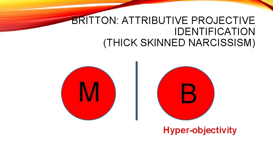 BRITTON: ATTRIBUTIVE PROJECTIVE IDENTIFICATION (THICK SKINNED NARCISSISM) M B Hyper-objectivity 