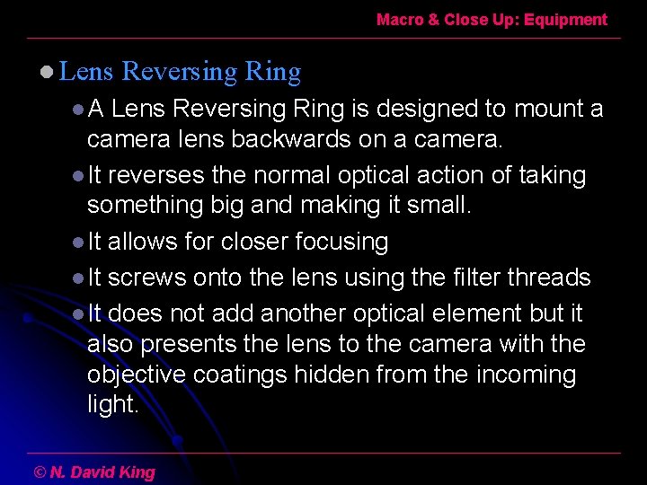 Macro & Close Up: Equipment l Lens Reversing Ring l. A Lens Reversing Ring