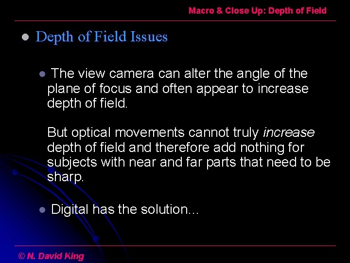 Macro & Close Up: Depth of Field l Depth of Field Issues l The