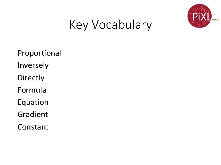 Key Vocabulary Proportional Inversely Directly Formula Equation Gradient Constant 