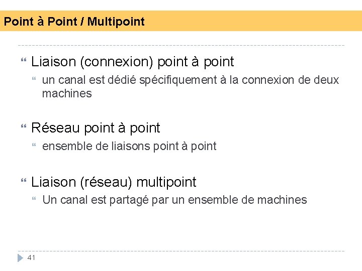 Point à Point / Multipoint Liaison (connexion) point à point Réseau point à point